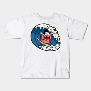 The Surfing Geisha on Transparent Background Kids T-Shirt